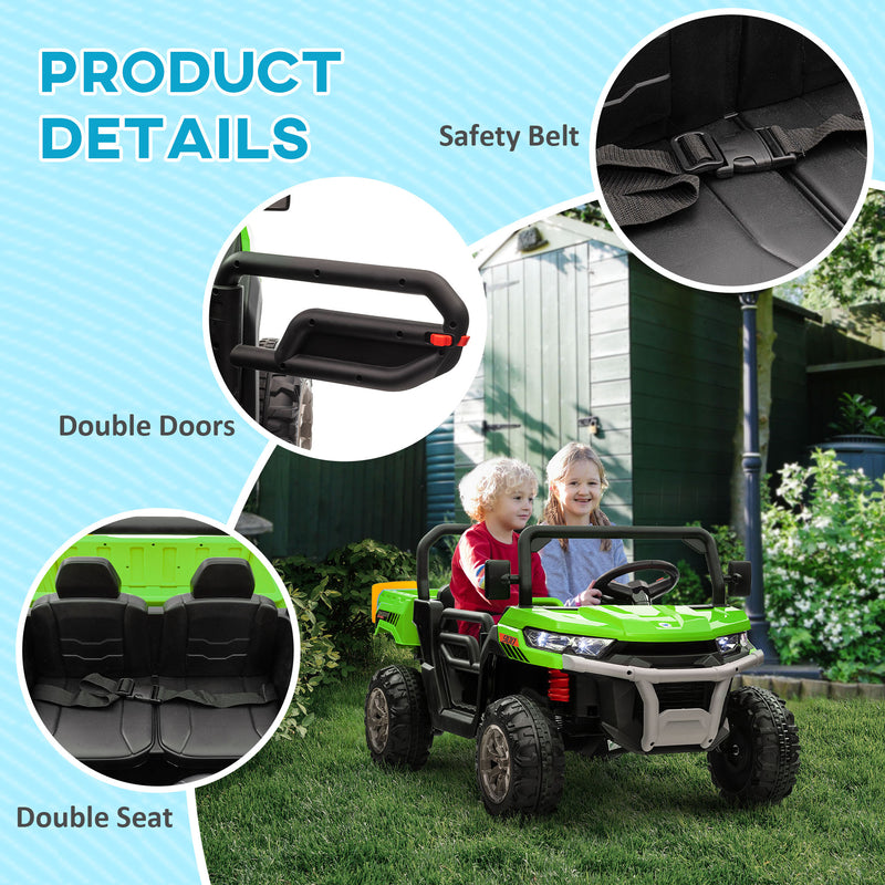 HOMCOM 12V Two-Seater Kids Electric Ride-On Car w/ Electric Bucket - Green
