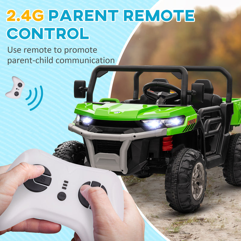 HOMCOM 12V Two-Seater Kids Electric Ride-On Car w/ Electric Bucket - Green