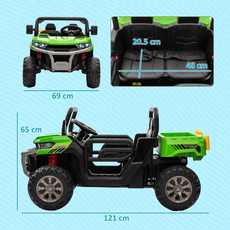 HOMCOM 12V Two-Seater Kids Electric Ride-On Car w/ Electric Bucket - Green