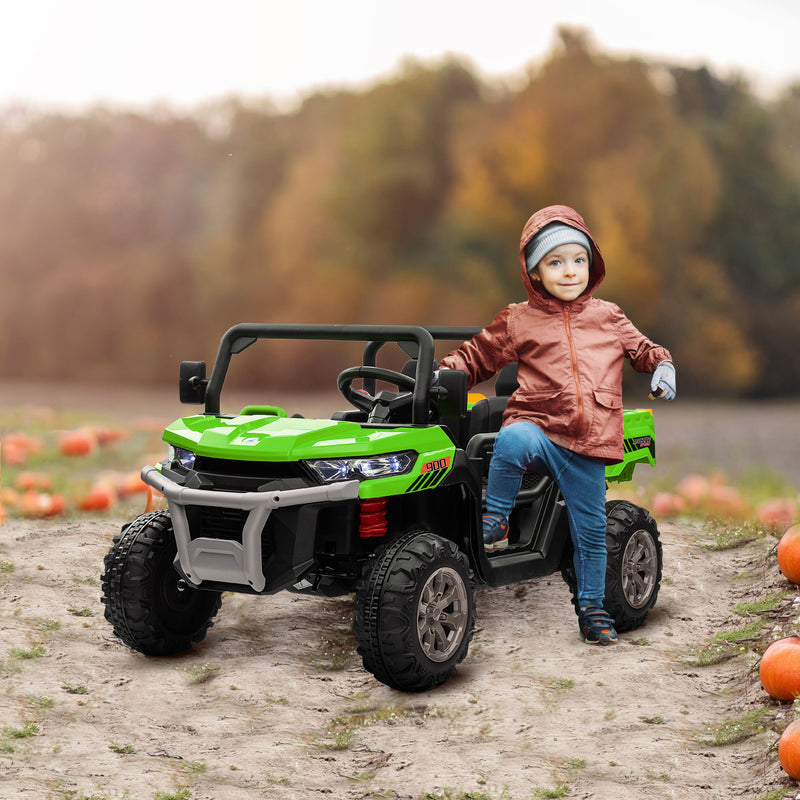 HOMCOM 12V Two-Seater Kids Electric Ride-On Car w/ Electric Bucket - Green