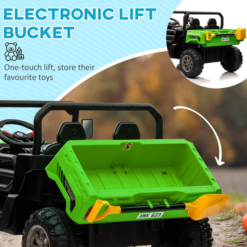HOMCOM 12V Two-Seater Kids Electric Ride-On Car w/ Electric Bucket - Green