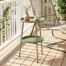 Outsunny Patio Side Table, 2-Tier Round Coffee End Table, Light Green