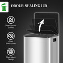 HOMCOM Double Kitchen Bin, Pedal Bin with Soft-Close Lid, Silver Tone