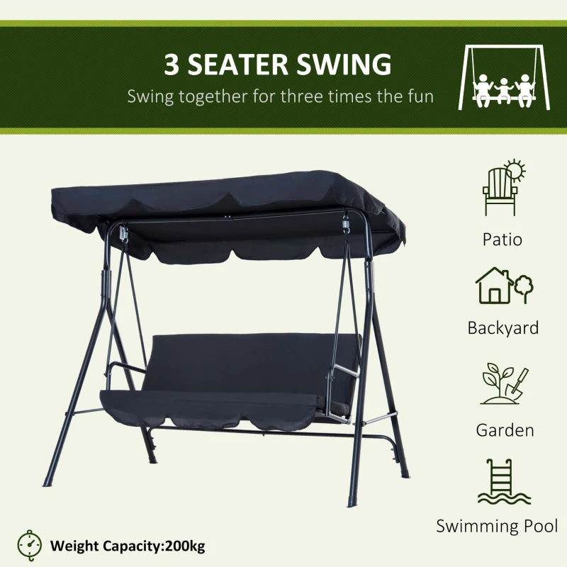 Outsunny Swing Chair 3 Seater - Black