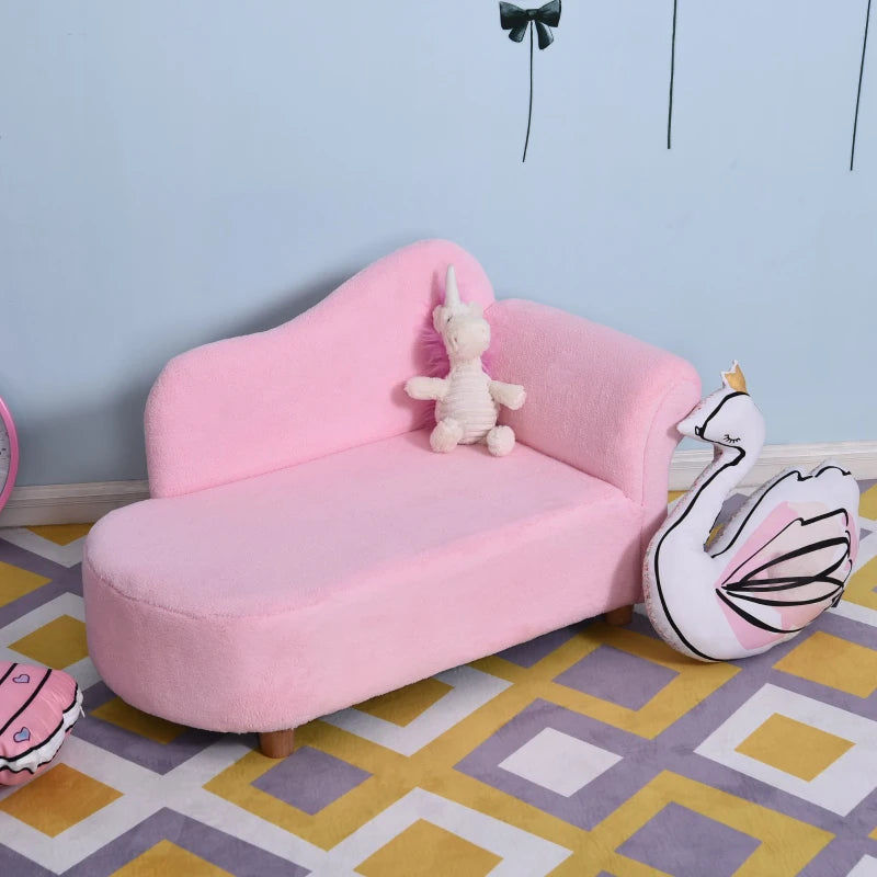 HOMCOM Kids Velvet-Like Chaise Lounge – Pink