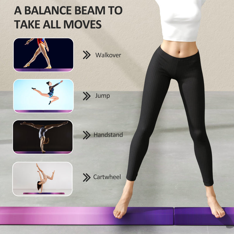 SPORTNOW 7.7ft Folding Gymnastics Balance Beam with Anti-Slip Base, Purple