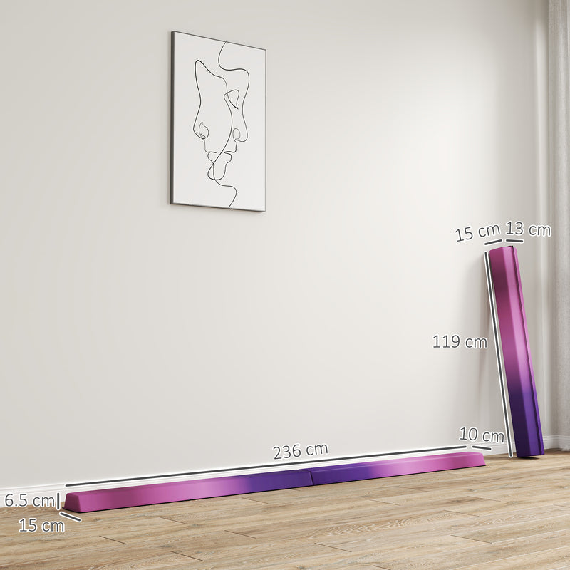 SPORTNOW 7.7ft Folding Gymnastics Balance Beam with Anti-Slip Base, Purple