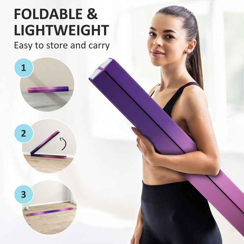 SPORTNOW 7.7ft Folding Gymnastics Balance Beam with Anti-Slip Base, Purple