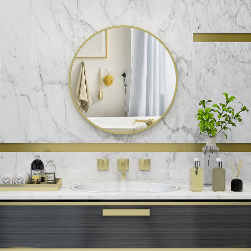 HOMCOM Round Bathroom Mirror, Modern Wall Mirror Aluminium Frame, 60 x 60cm