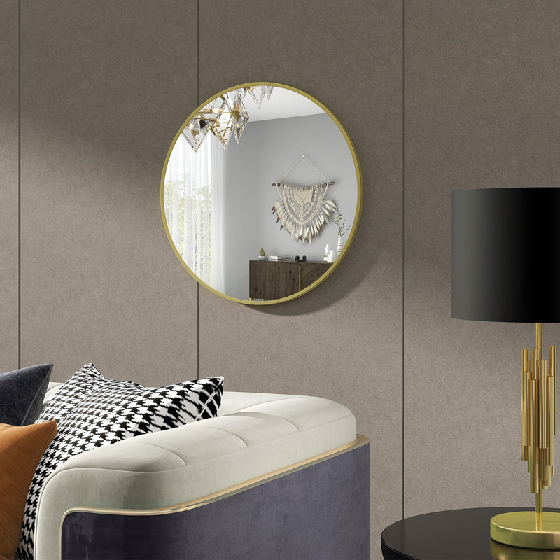 HOMCOM Round Bathroom Mirror, Modern Wall Mirror Aluminium Frame, 60 x 60cm