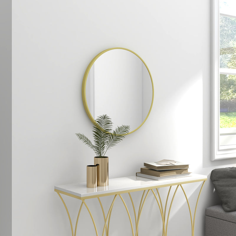 HOMCOM Round Bathroom Mirror, Modern Wall Mirror Aluminium Frame, 60 x 60cm