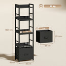 HOMCOM 4-Tier Bookshelf, Shelving Unit with Drawer, 8 Hooks, Black