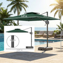 Outsunny Garden Cantilever Parasol w/ Weighted Base Tilt Crank Dark Green