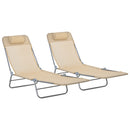 Outsunny 2 Pieces Sun Loungers Foldable Reclining Chair With Headrest Brown