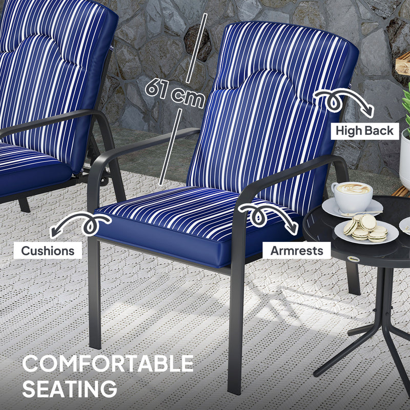 Outsunny 3-Piece Recliner Garden Chairs And Tempered Glass Table Set
