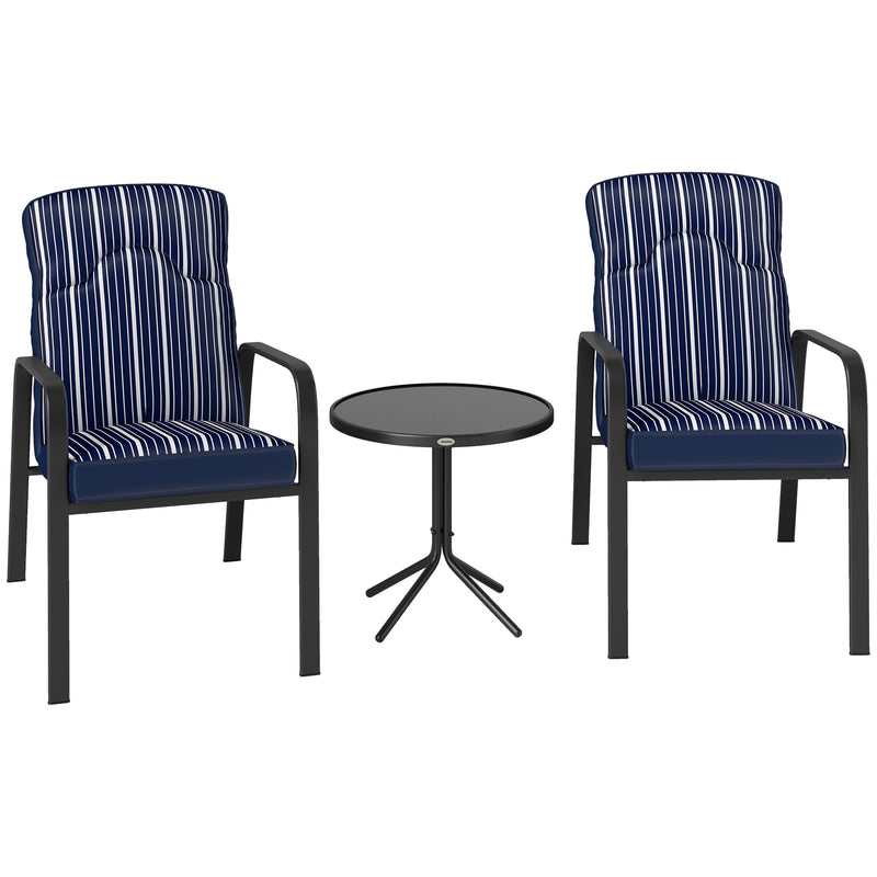 Outsunny 3-Piece Recliner Garden Chairs And Tempered Glass Table Set