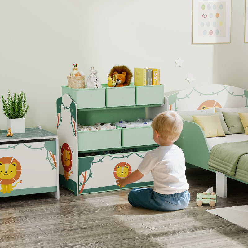 AIYAPLAY 3-Tier Kids Storage Shelf With 6 Removable Fabric Boxes,