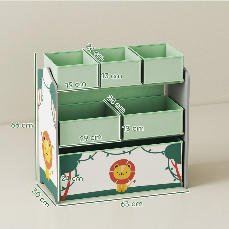 AIYAPLAY 3-Tier Kids Storage Shelf With 6 Removable Fabric Boxes,