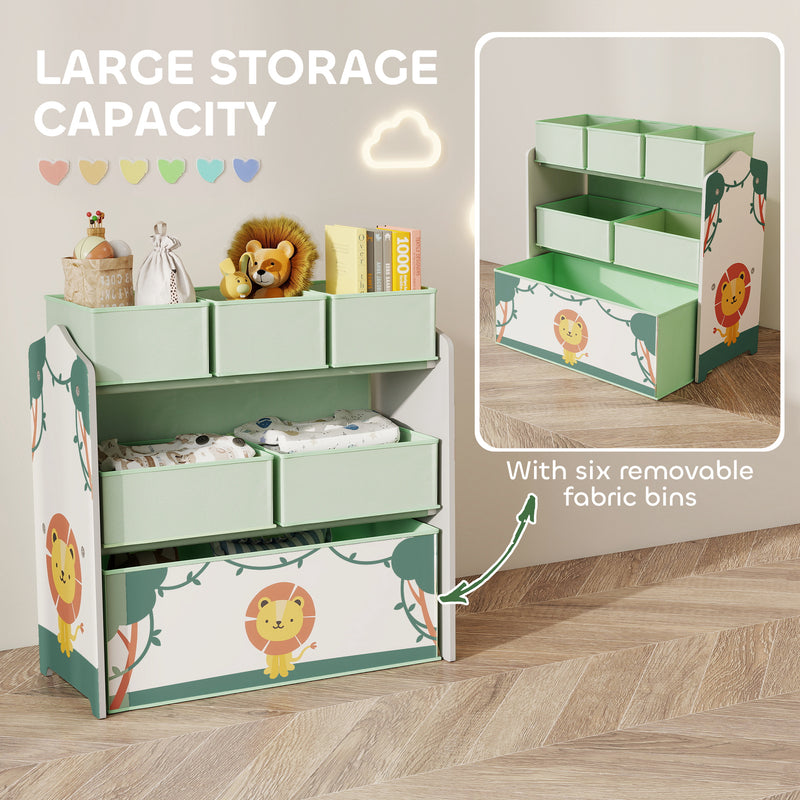 AIYAPLAY 3-Tier Kids Storage Shelf With 6 Removable Fabric Boxes,