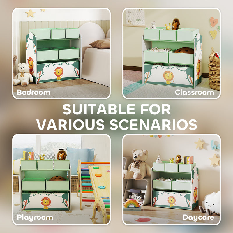 AIYAPLAY 3-Tier Kids Storage Shelf With 6 Removable Fabric Boxes,