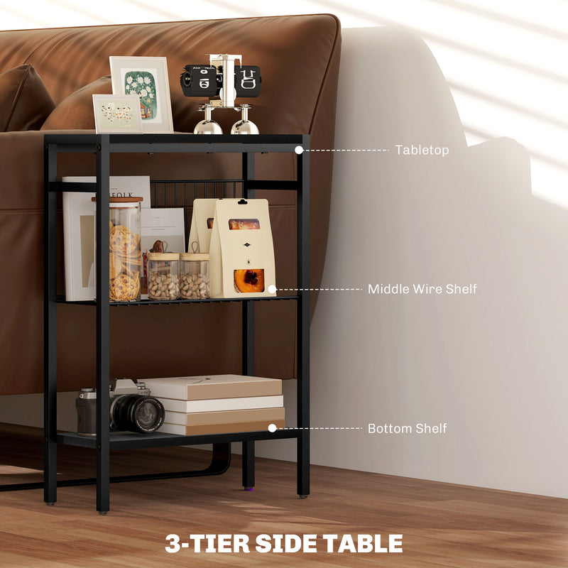 HOMCOM Side Table With Storage, Small Table For Living Room, Bedroom - Grey/Black