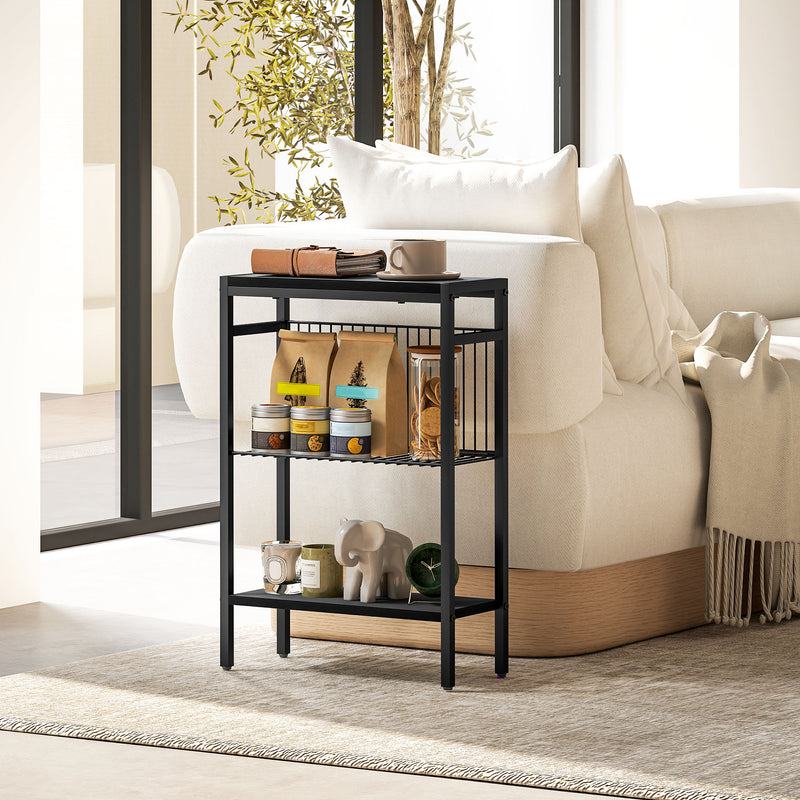 HOMCOM Side Table With Storage, Small Table For Living Room, Bedroom - Grey/Black