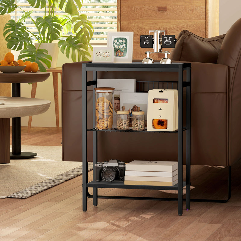 HOMCOM Side Table With Storage, Small Table For Living Room, Bedroom - Grey/Black