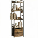 HOMCOM 4-Tier Bookshelf, Shelving Unit with Drawer, 8 Hooks, Rustic Brown