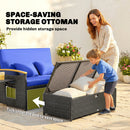 Outsunny Double Garden Rattan Daybed with Storage Ottoman, Brown