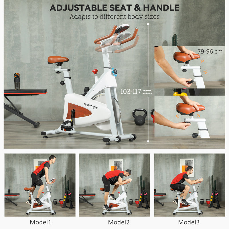 SPORTNOW Quiet Stationary Exercise Bike with Adjustable Seat, White