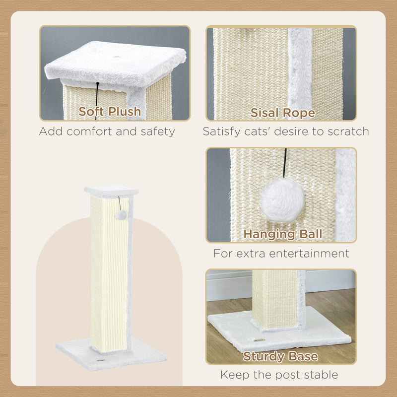 PawHut 81cm Cat Scratching Post w/ Sisal Rope, Hanging Ball Soft Plush