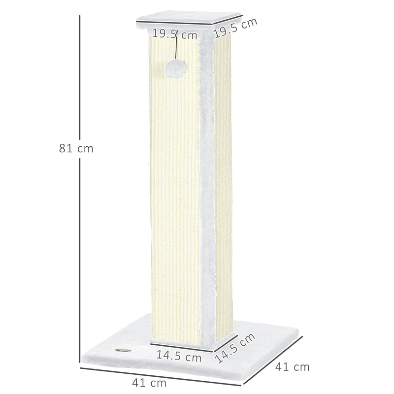 PawHut 81cm Cat Scratching Post w/ Sisal Rope, Hanging Ball Soft Plush