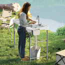 Outsunny Folding Fish Cleaning Table Camping Sink Table with Faucet, White
