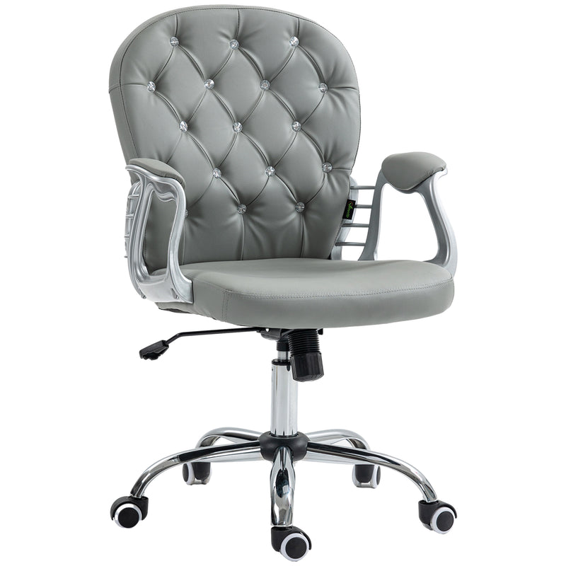 Vinsetto Office Chair PU Diamante Padded Ergonomic 360° Swivel - White/Grey/Pink