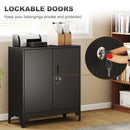 HOMCOM Lockable Metal Filing Cabinet, 2-Tier Storage Cupboard, Black