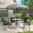 Outsunny 6 Pieces Garden Furniture Set with Parasol, Folding Chairs, Black