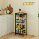 HOMCOM 4-Tier Kitchen Island on Wheels with 4 Pull-Out Baskets, Oak