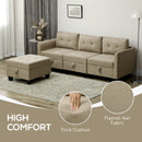 HOMCOM Convertible Modular Sectional Sofa W/ Storage Wood Frame Light Brown