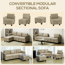 HOMCOM Convertible Modular Sectional Sofa W/ Storage Wood Frame Light Brown