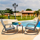 PE Rattan Rocking Chairs with Tempered Glass Side Table-Grey