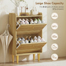 HOMCOM Narrow Shoe Cabinet, Shoe Storage Cabinet with 2 Flip Drawers, Oak