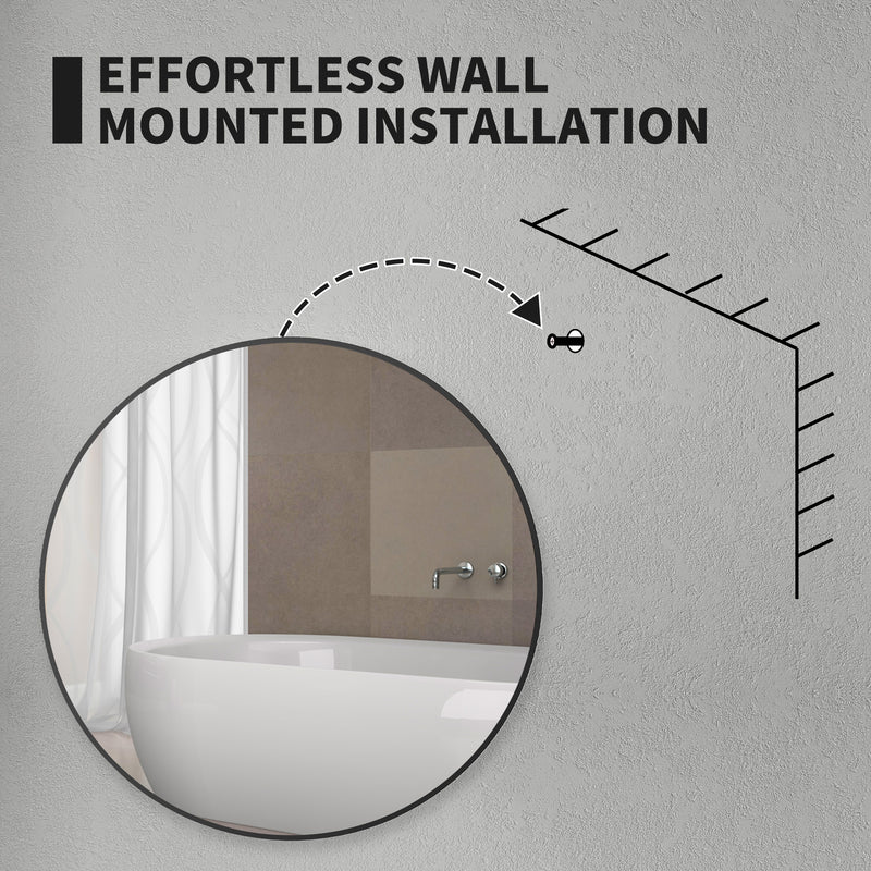 HOMCOM Round Bathroom Mirror, Modern Wall Mirror with Steel Frame, Black