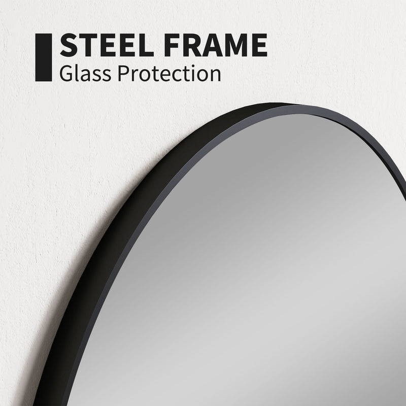 HOMCOM Round Bathroom Mirror, Modern Wall Mirror with Steel Frame, Black