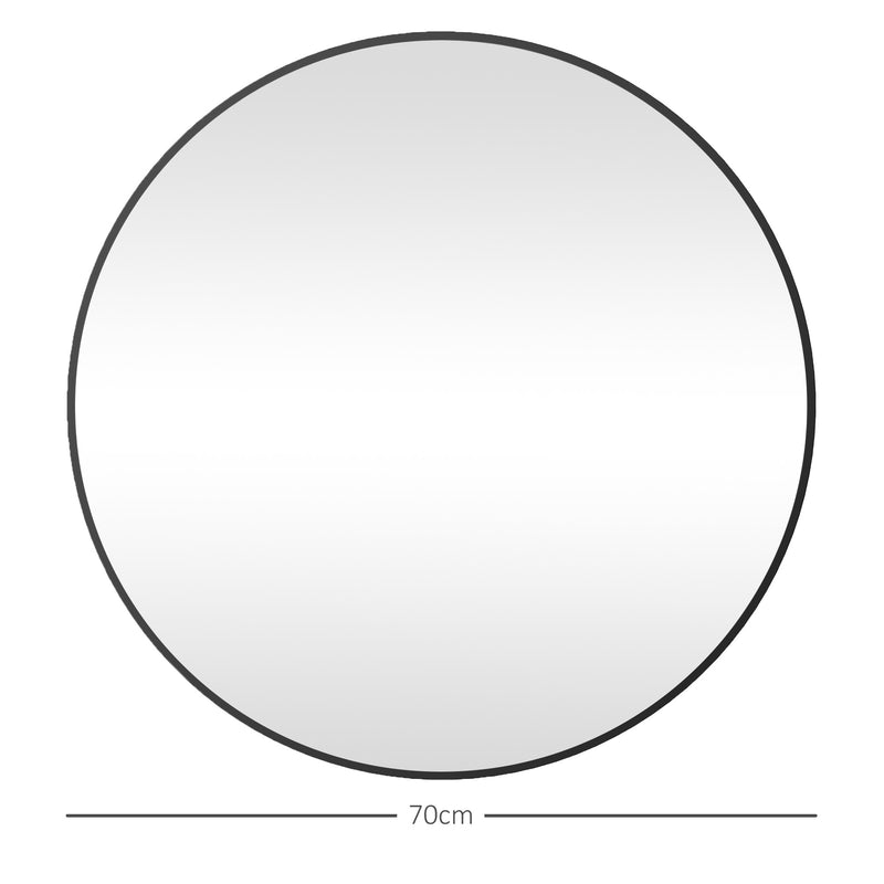 HOMCOM Round Bathroom Mirror, Modern Wall Mirror with Steel Frame, Black