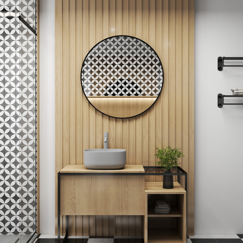 HOMCOM Round Bathroom Mirror, Modern Wall Mirror with Steel Frame, Black