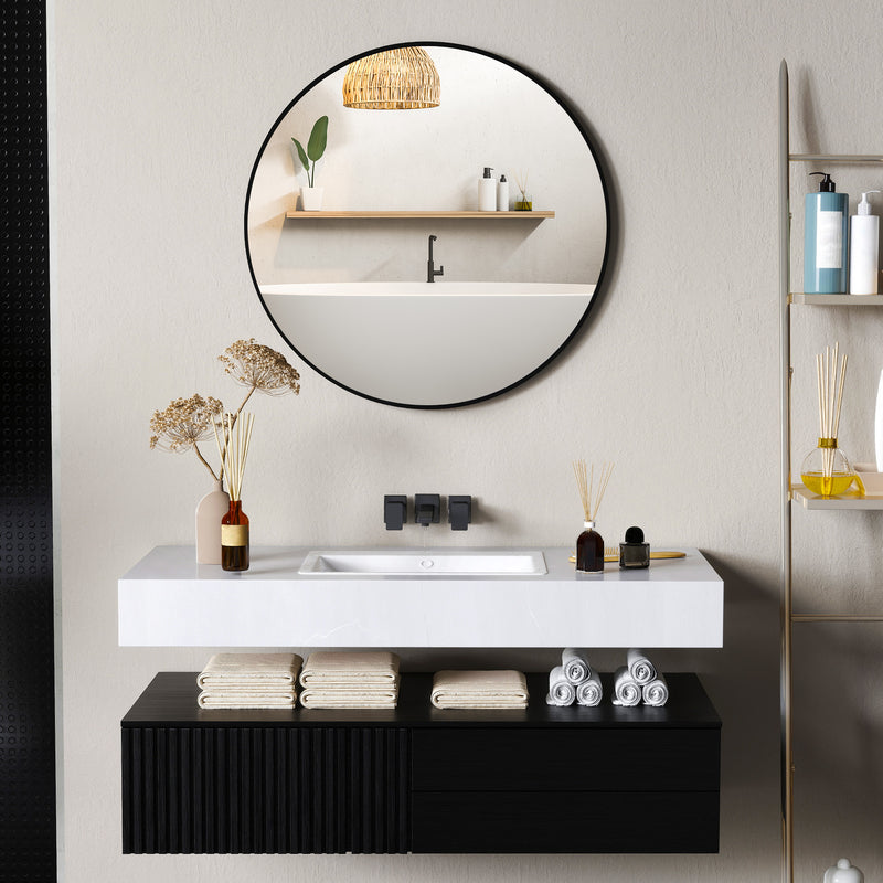 HOMCOM Round Bathroom Mirror, Modern Wall Mirror with Steel Frame, Black