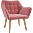 HOMCOM Velvet-Feel Pink Accent Chair With Arms Slanted Back Wood Legs