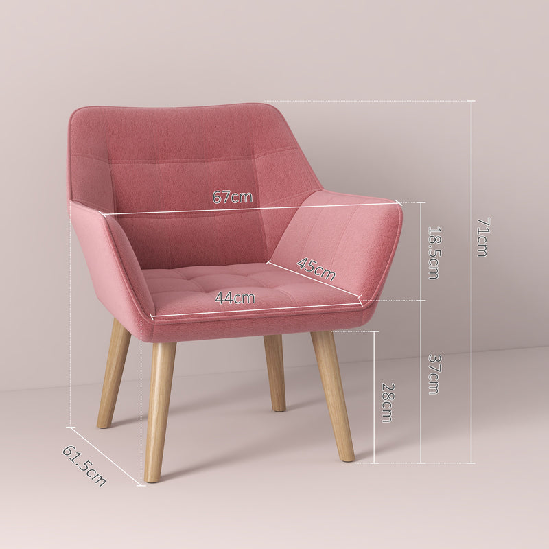 HOMCOM Velvet-Feel Pink Accent Chair with Arms Slanted Back Wood Legs