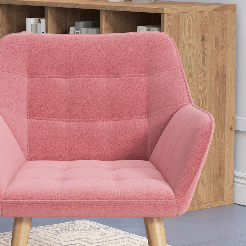 HOMCOM Velvet-Feel Pink Accent Chair with Arms Slanted Back Wood Legs
