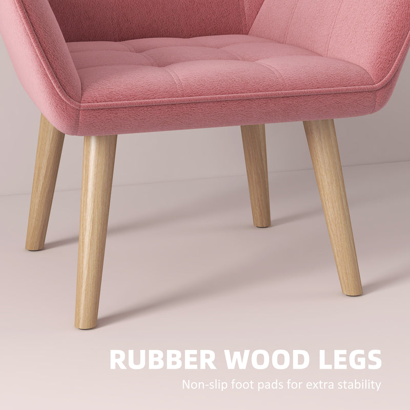 HOMCOM Velvet-Feel Pink Accent Chair with Arms Slanted Back Wood Legs